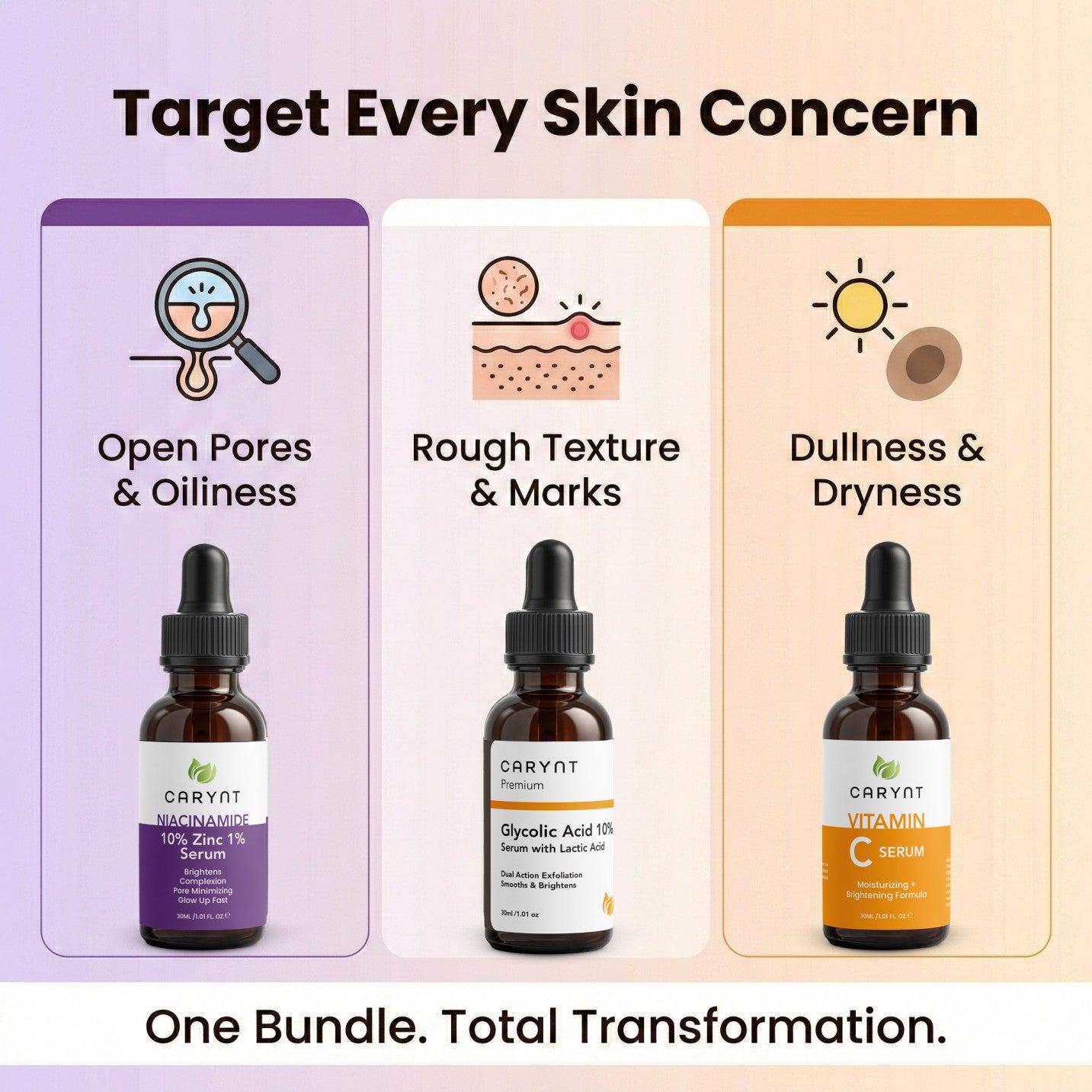 Spotless Glow Deal – 3-Step Serum Kit for Acne Marks, Pores & Brightening