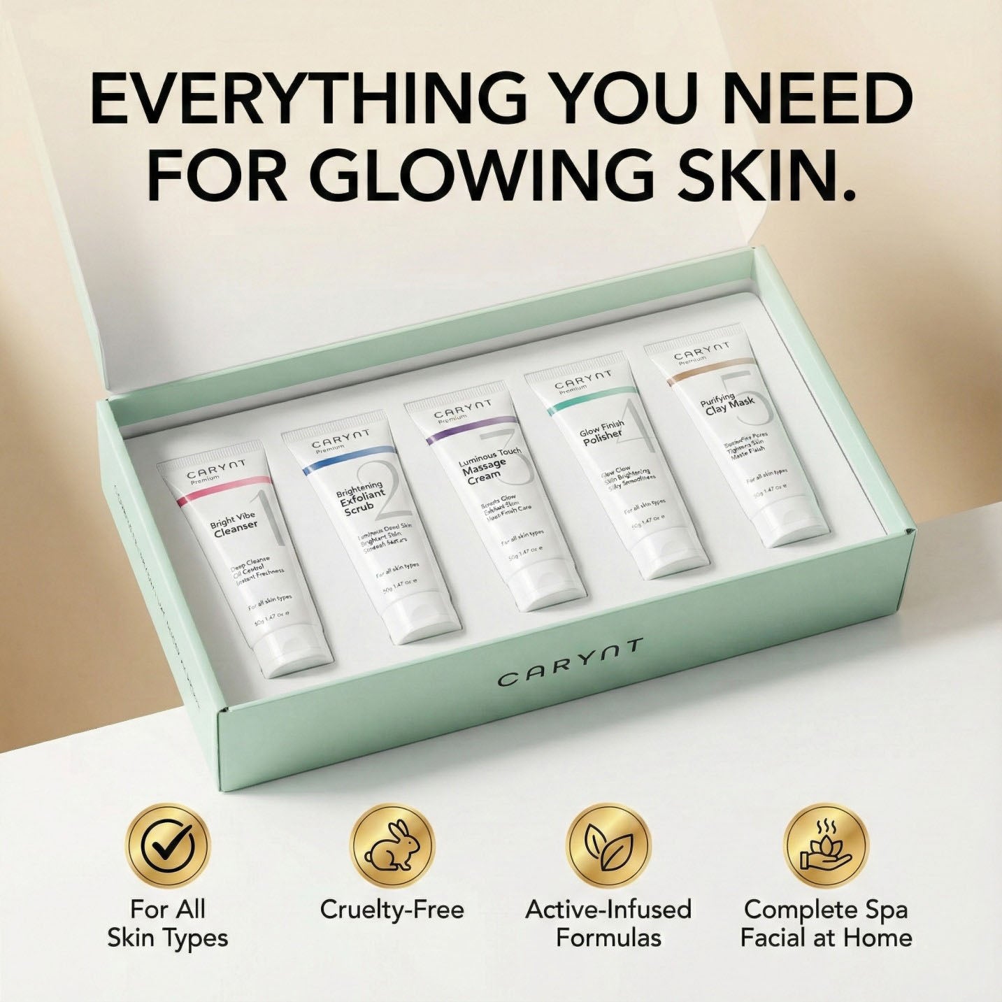 5-Step Skin Glow Facial Kit – Brightening, Cleansing & Glow Boosting – 5 × 50g