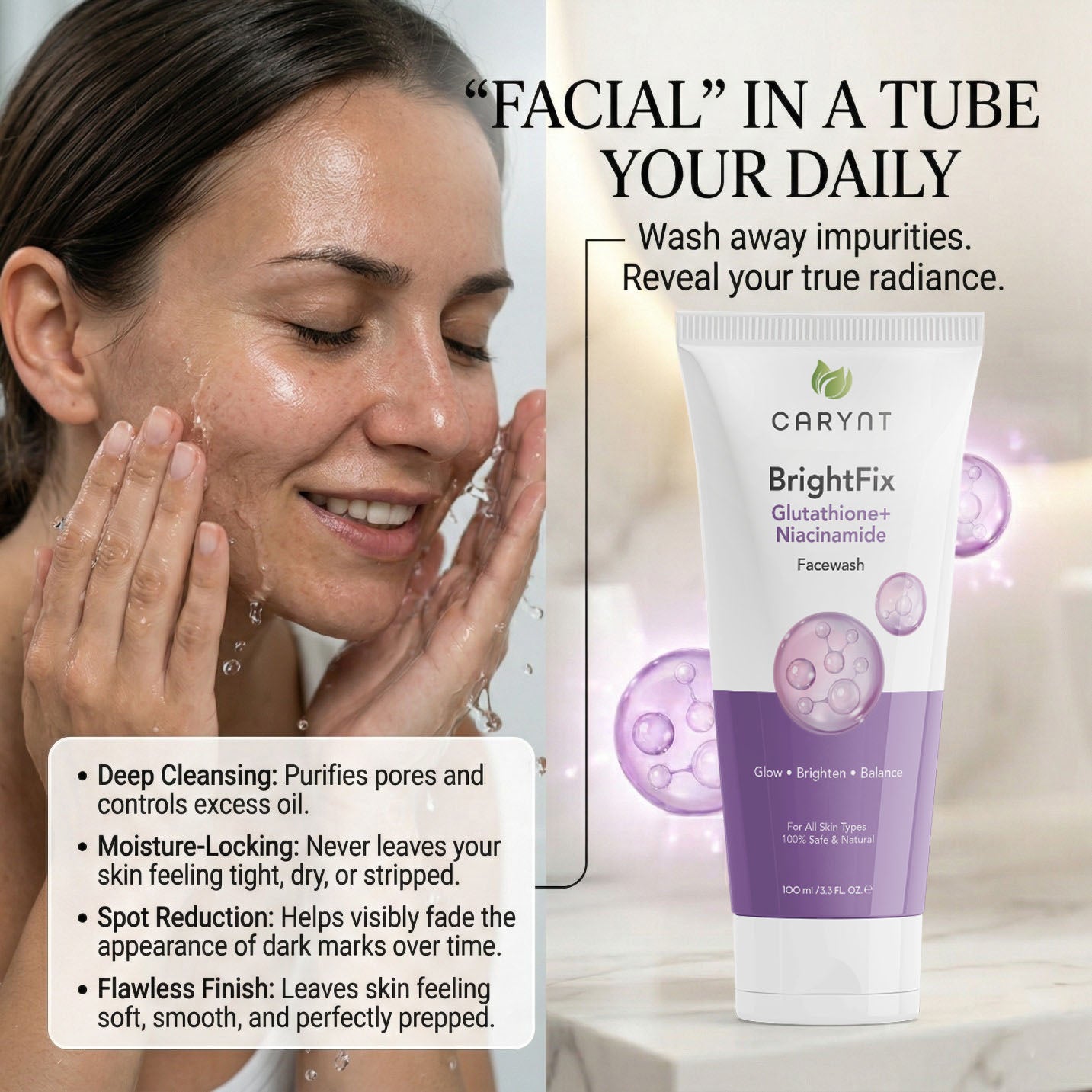 Carynt BrightFix Glutathione + Niacinamide Face Wash (100ml)