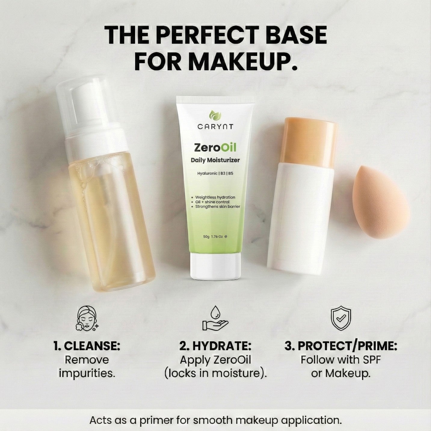 Carynt ZeroOil Daily Moisturizer: Hyaluronic Acid & Niacinamide for Oily Skin (50g)