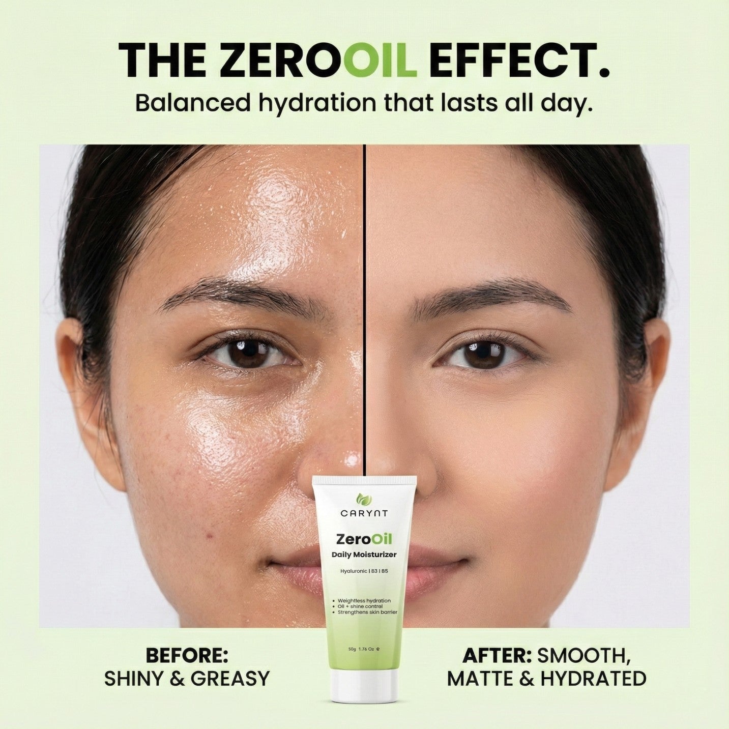 Carynt ZeroOil Daily Moisturizer: Hyaluronic Acid & Niacinamide for Oily Skin (50g)
